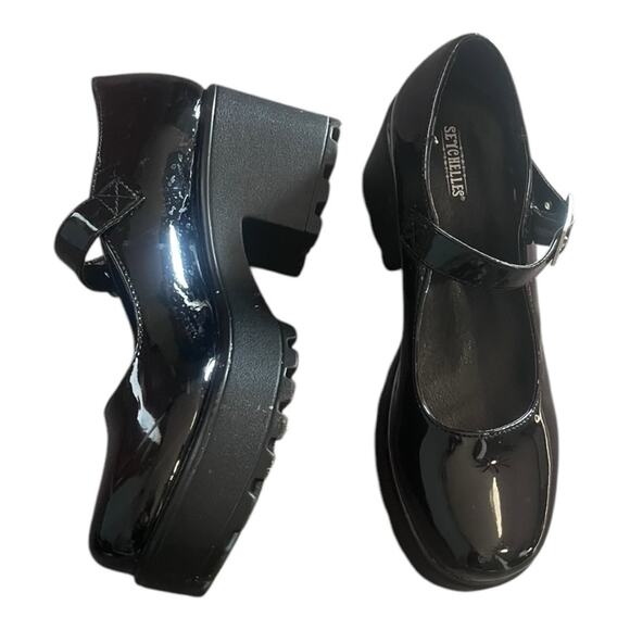 Seychelles Black Patent Leather Mary Janes Shoes 8 Chunky Coquette Whimsigoth - Picture 3 of 8